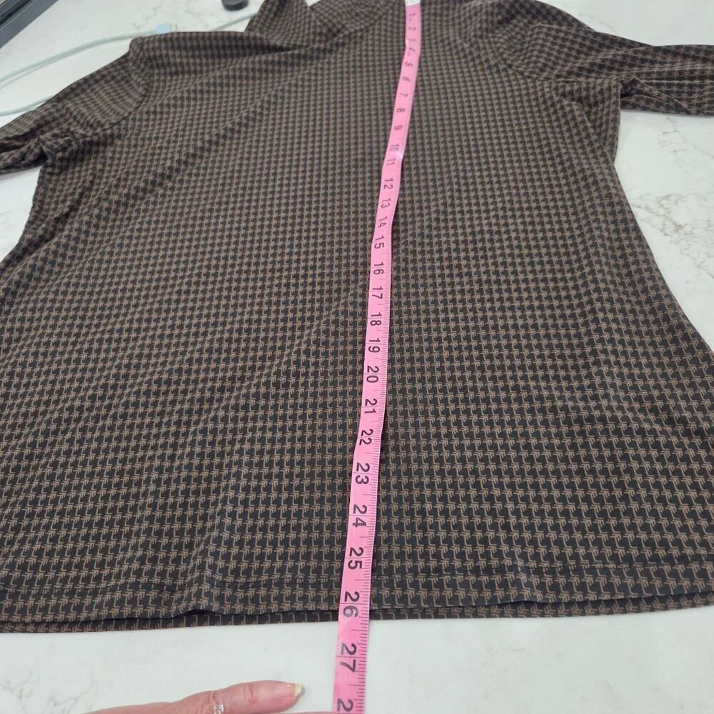 J.McLaughlin Top XL Houndstooth Brown Black Long Sleeve Mock Neck Academia - Picture 11 of 11